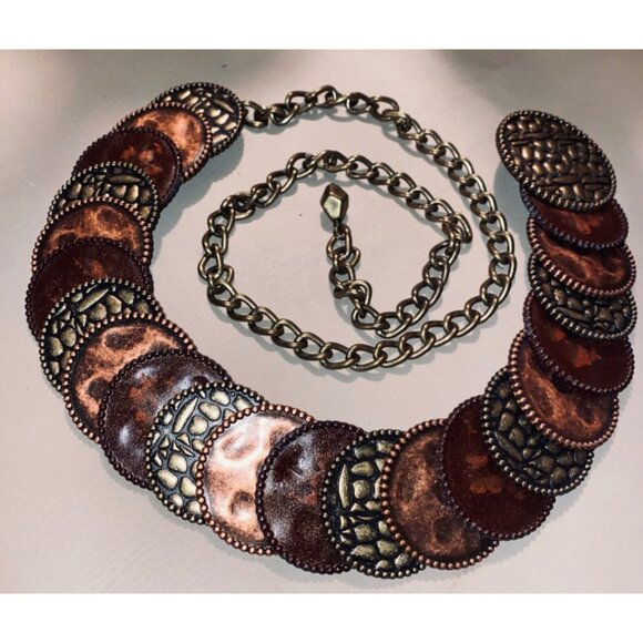 Chico Belt Mixed Metal Heavy Adjustable Discs Cooper Brass Silver Chain - Picture 2 of 8